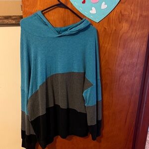 Smartwool Teal, Gray, and Black Cowl Neck Sweater
